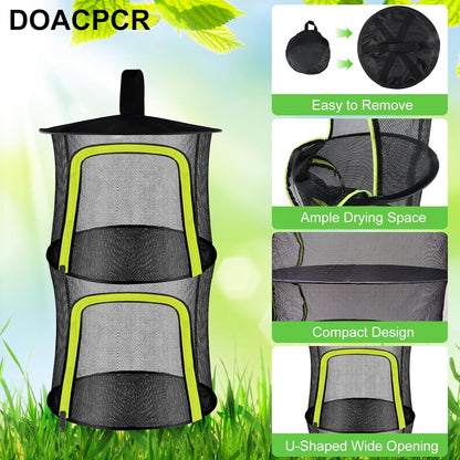 2 Layer Herb Drying Rack, Small Herb Drying Rack Hanging Mesh, Foldable Fish Drying Net with U-Shaped Zipper, Hooks, for Drying Herbs Plants, Flowers, Fruits, Food, Camping(2 Layers-11.81'')