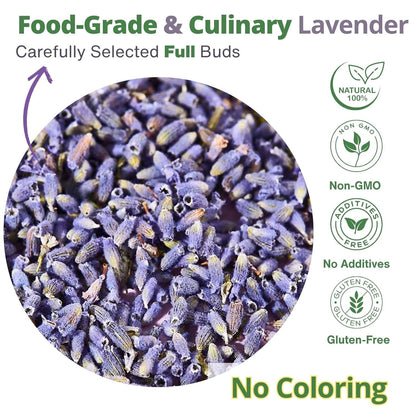 Dried Culinary Lavender – 100% Natural Food Grade Lavender Buds Herbs Tea, 3.53oz (100g), Edible Lavenders Flowers for Drinks, Baking, Cooking, Tea, Bath Soak, DIY Skincare & Crafts