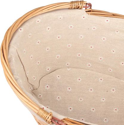 2 Pack Medium Size Oval Willow Basket with Handle, 12.6x9x4.7 Inch Wicker Picnic Basket with Liner, Empty Gift Basket, Wicker Basket for Fruit, Candy, Wine, Gathering, Wedding, Picnic, by GNIEMCKIN