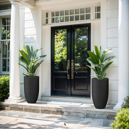 Kante 24 Inch Tall Round Concrete Planter, Large Indoor Outdoor Plant Pots with Drainage Hole and Rubber Plug, Modern Decorative Garden Pots for Home Patio Porch, Black