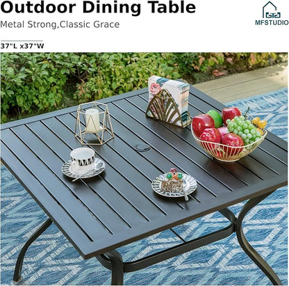 MFSTUDIO Patio Table and Chairs Set of 4, Outdoor Dining Set with Umbrella Hole, 5 Piece Patio Furniture Set for Deck Backyard Poolside Garden