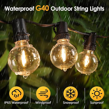 Mlambert 144FT(3x48FT) Solar String Lights with Remote, Outdoor Waterproof Patio Light with 54 LED Shatterproof G40 Bulbs(3 Spare) for Yard-Black Wire