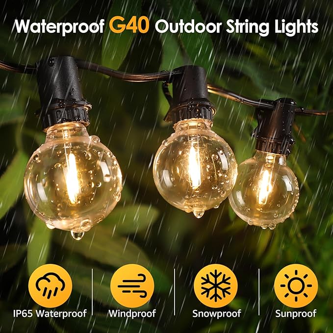Mlambert 48Ft Solar String Lights, Outdoor Waterproof Patio Lights with 18 Shatterproof G40 Bulbs(1 Spare), Led Light for Backyard-Black Wire