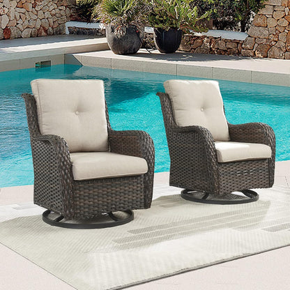 Outdoor Patio Swivel Rocker Chairs - Wicker Rattan Patio Swivel Rocking Chairs Set of 2 with High Back,Deep Seating and Comfort Cushions for Deck Porch Garden,Brown/Beige