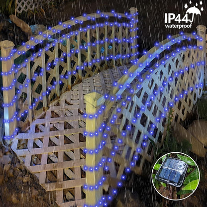 QITONG Blue Solar Fairy Lights Outdoor Waterproof, 2 Pack Each 66ft 200 LED Solar String Lights, 8 Modes Silver Wire Christmas Twinkle Mini Lights