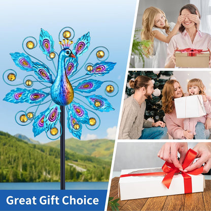 Wind Spinner for Yard and Garden Peacock Windmill Outdoor Metal Kinetic Art Wind Sculpture for Yard Patio Lawn Decoration 55 Inch,Gifts for Women