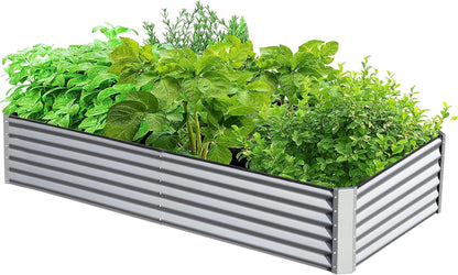 Domi Galvanized Raised Garden Bed, Outdoor Planter Garden Boxes Large Metal Planter Box for Gardening Vegetables Fruits Flowers, Silvery (6x3x1.5ft)