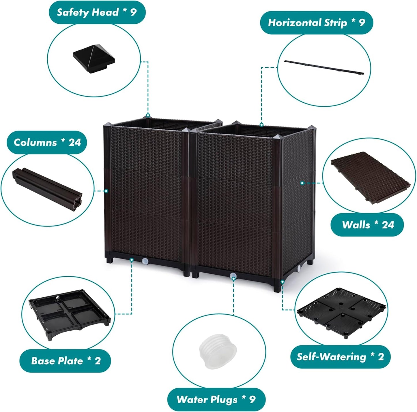 D'vine Dev Raised Patio Planter Box - Elevated Planter with Drainage Plug Raised Garden Beds for Growing Flowers, Herbs, Vegetables - Outdoor Standing Gardening Kit, Set of 2, RGB-D-2