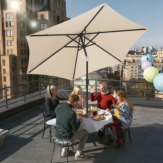 FLAME&SHADE 10ft Patio Umbrella - Outdoor Umbrella with 6 Sturdy Ribs, Push Button Tilt and Crank, UV Protection Table Market Umbrella for Pool, Porch，Garden, Deck, Backyard (Beige)