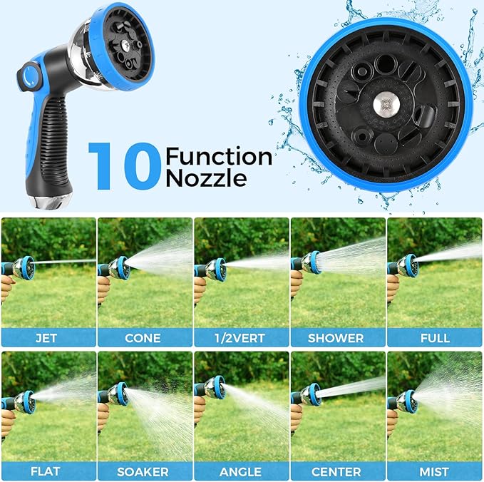 Retractable Garden Hose Reel, 1/2" x 131FT Heavy Duty Automatic Retractable Hose Reel Wall Mount, with 10- Function Sprayer Nozzle, Any Length Lock/Auto Rewind/180°Swivel