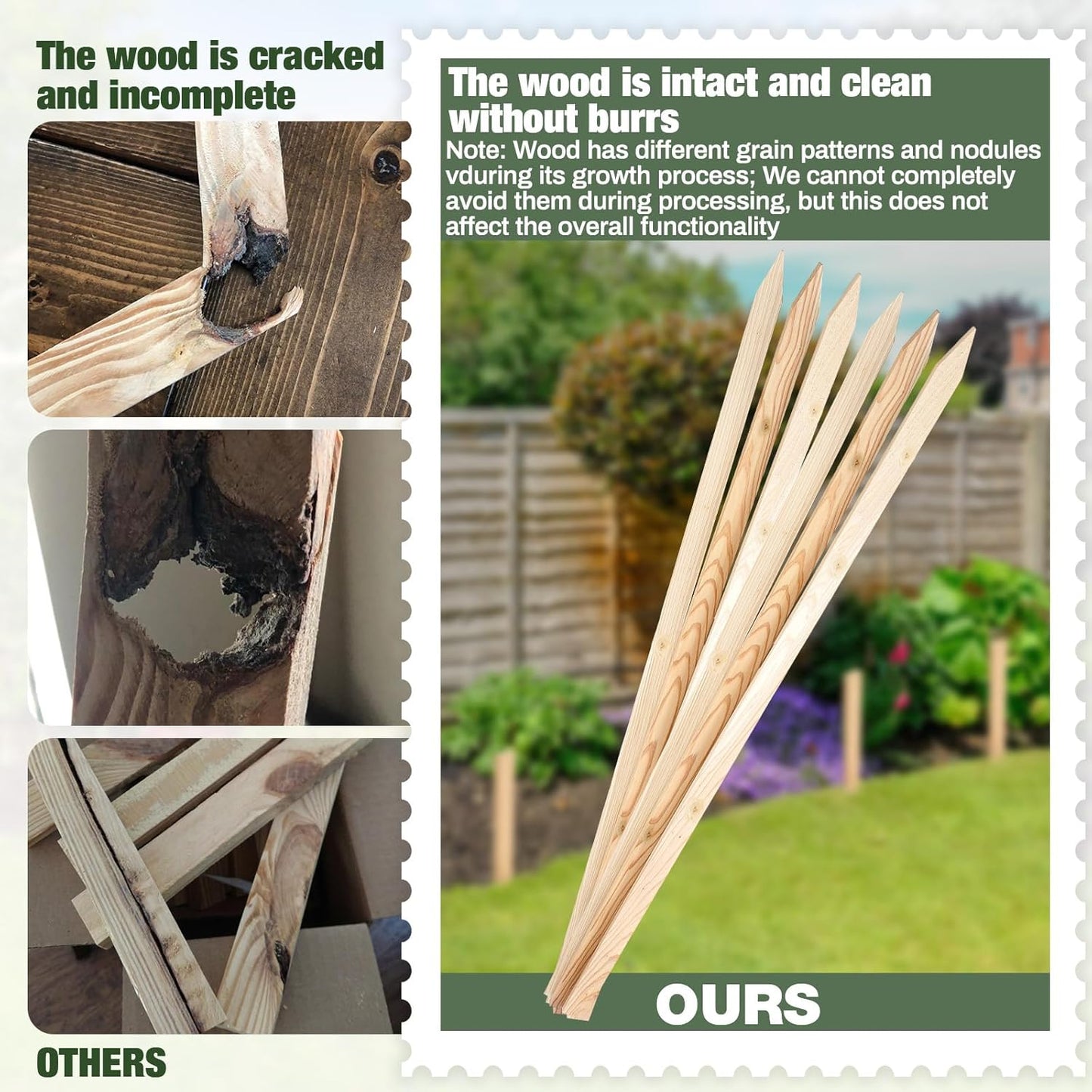 20 Pieces Wooden Garden Stakes 48 Inch Grade and Survey Stakes Wooden Garden and Sign Posts for Plant Support Silt Fence Yard Farm Survey Boundaries Baselines