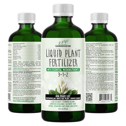 Peace Lily Fertilizer: 3-1-2 Liquid Fertilizer with Essential Micronutrients - The Ultimate Food for Spathiphyllum, Perfect for Indoor Plants (16 OZ)