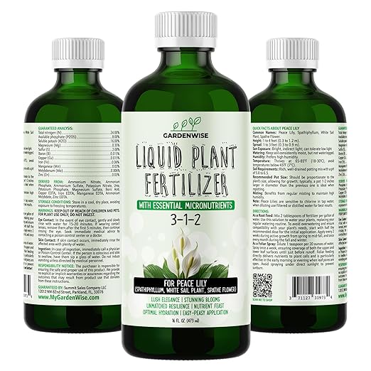 Peace Lily Fertilizer: 3-1-2 Liquid Fertilizer with Essential Micronutrients - The Ultimate Food for Spathiphyllum, Perfect for Indoor Plants (16 OZ)