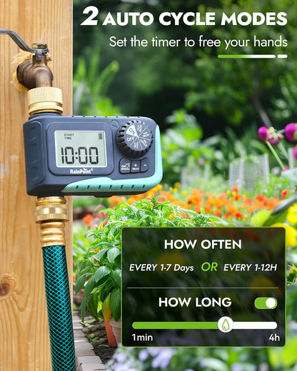 RAINPOINT Sprinkler Timer with Brass Inlet & Outlet, Programmable Hose Timer for Garden Soaker Hose, Watering Timer with Rain Delay/Manual Watering System, Digital Drip Irrigation for Yard, Lawn