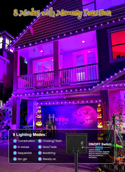Brightown 4 Pack Halloween Solar String Lights, Total 184FT 480 LED Solar Lights Outdoor Waterproof Black Wire with 8 Modes, Solar Fairy Light for Garden Yard Patio Party Decors, Purple