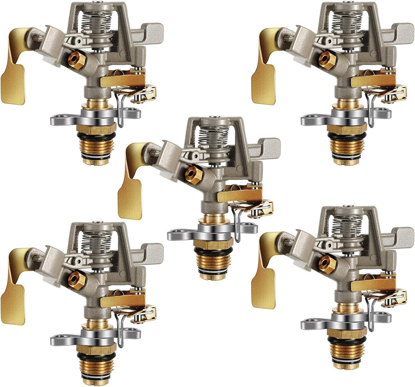 Impact Sprinkler Head Brass Pulsating Sprinkler Lawns Garden Adjustable 360 Degrees Watering Heavy Duty Sprinkler Head with Nozzles for Yard and Grass Irrigation (5 Pieces)