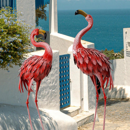 32-36 Inch Yard Flamingos Garden Statues, Metal Flamingo Outdoor Decor, Vibrant Flamingo Statues for Lawn, Backyard, Porch, Patio, Set of 2