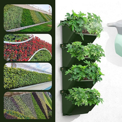 Self-Watering Wall-Mounted Planter Indoor/Outdoor Decor, Wall Planter Indoor Vertical Living Green PlantWall with 4 Pots Easy Installation 12.9''x5.5'' x26.7''