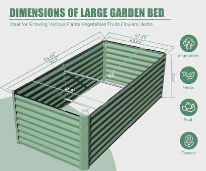 Domi Galvanized Raised Garden Bed, Outdoor Planter Garden Boxes Large Metal Planter Box for Gardening Vegetables Fruits Flowers, Green (8x4x2ft)