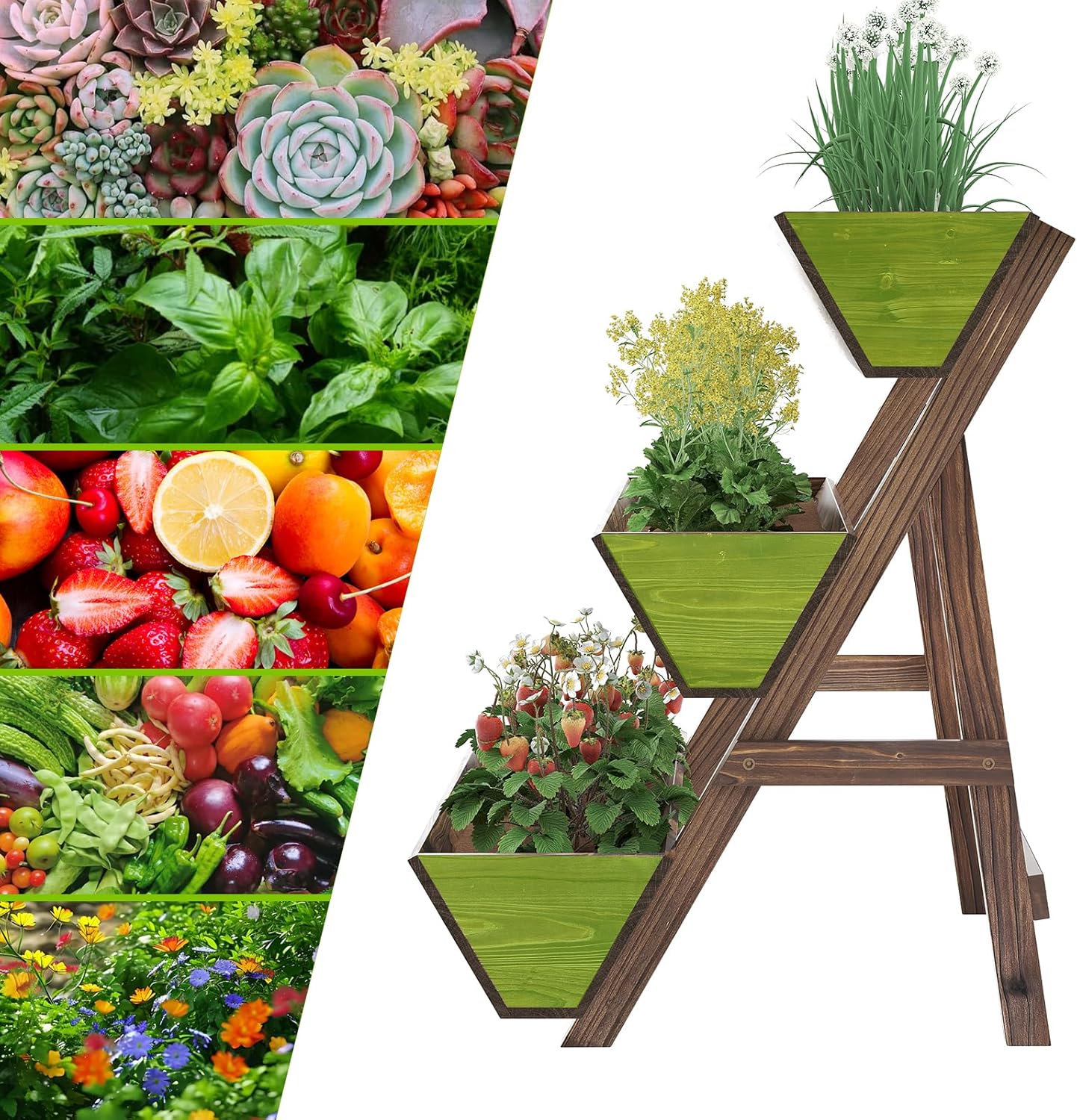 3-Tiers Wooden Raised Garden Bed Tiered Planter Box Vertical Garden Planter Wood Plant Stand for Patio, Balcony, Freestanding (Carbonized L)