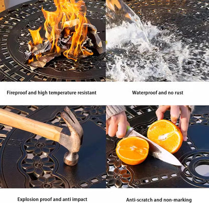 Outdoor Table Round Patio Table Ice Bucket All Weather Aluminum Frame Outdoor Dining Table for Lawn Garden Backyard (60cm Ice Bucket)