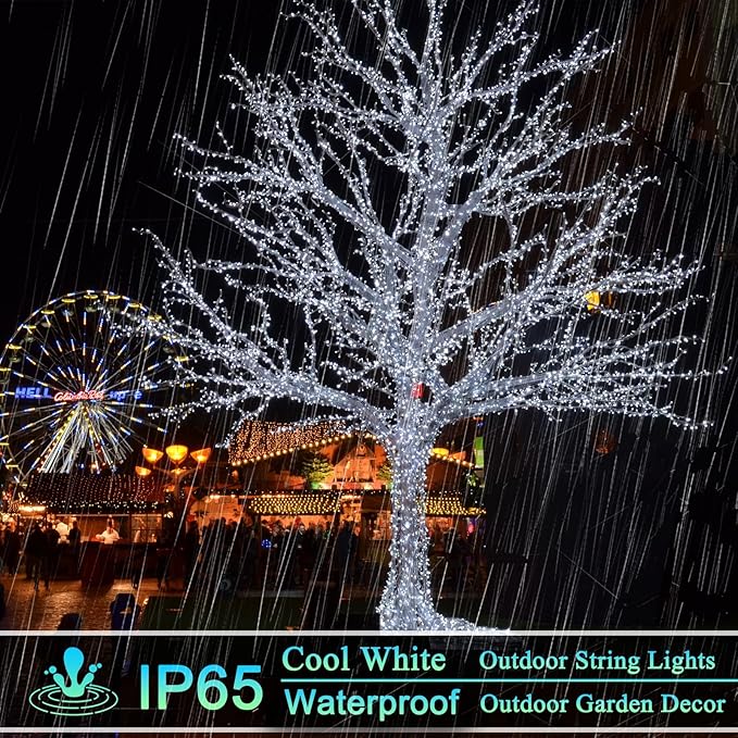 OZS 2PK 240LED Solar Sring Lights Outdoor Waterproof, Solar Christmas Lights for Outside, Green Wire Tree Electric Holiday Light with 8 Lighting Modes for Christmas Decorations(Cool White)