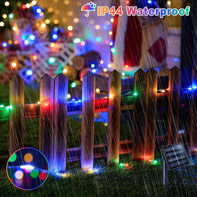 JMEXSUSS 2 Pack Solar Christmas Lights Outdoor Waterproof, Each 33FT 100 LED Multi Colored Solar Fairy Lights, 8 Modes String Light for Outside Yard Patio Tree Garden Christmas Decorations