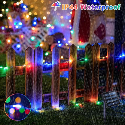 JMEXSUSS 2 Pack Solar Christmas Lights Outdoor Waterproof, Each 33FT 100 LED Multi Colored Solar Fairy Lights, 8 Modes String Light for Outside Yard Patio Tree Garden Christmas Decorations