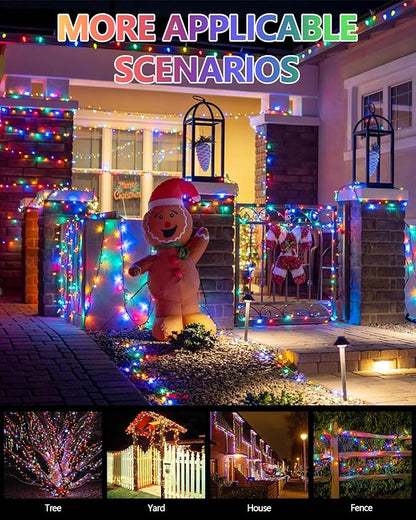 6 Pack Solar Christmas Lights Outdoor, 600 LED 198 FT Solar Powered String Lights Waterproof with Green Wire 8 Lighting Modes, Twikle Light for Xmas Tree Fence Party Yard Garden Decor, Multicolored