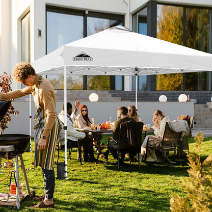 EAGLE PEAK Pop Up Canopy Tent with Wheeled Carry Bag, 8 Stakes, 4 Ropes, 4 Weight Bags, Easy Set Up Tent Canopy, 12x12 ft, 144sqft of Shade, White