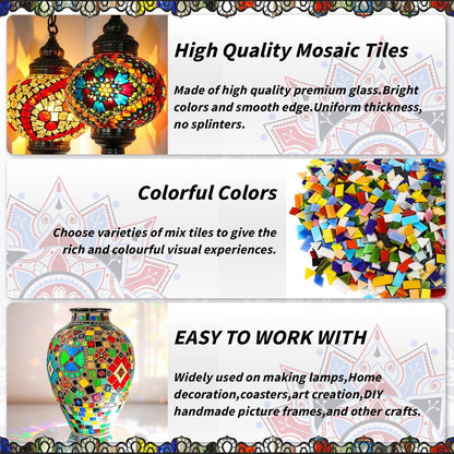 2400 Pcs Mosaic Tiles, Glass Mosaic Tiles for Crafts Bulk, Assorted Color Stained Mosaic Glass Pieces, Mosaic Supplies for Home Decoration, Art Crafts, DIY Projects, Opaque