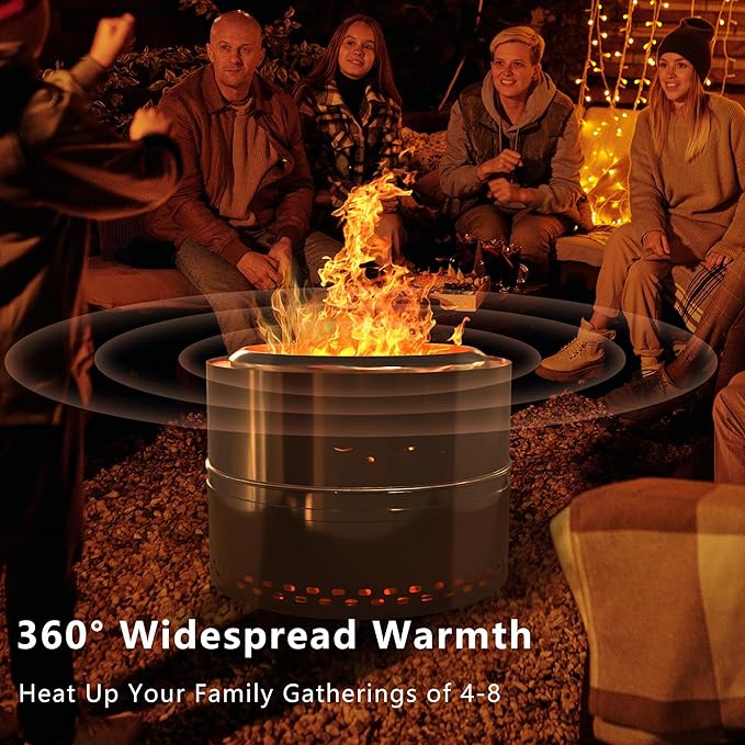 Smokeless Fire Pits for Outside, 20''Portable FirePits for Camping, Outdoor Stainless Steel FirePit with Carry Bag, Wood Burning Stove，Sliver