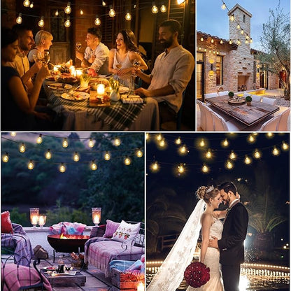 Mlambert 144FT(3x48FT) Solar String Lights with Remote, Outdoor Waterproof Patio Light with 54 LED Shatterproof G40 Bulbs(3 Spare) for Yard-Black Wire