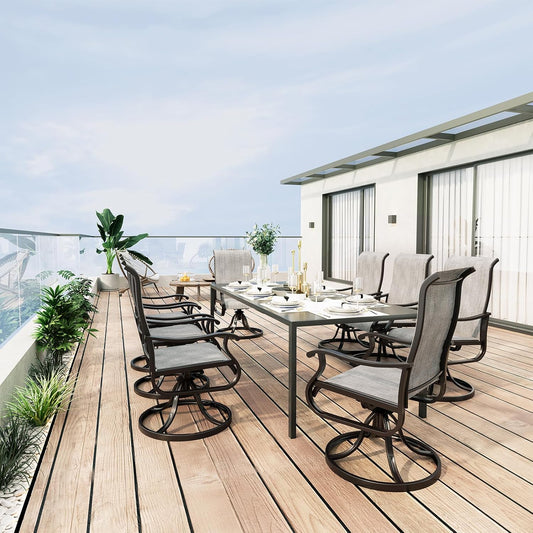Amopatio Patio Swivel Chairs Set of 8, Outdoor Swivel Rocker Dining Chairs with All Weather Textilene High Back & Metal Frame, for Backyard Deck Lawn, Light Gray