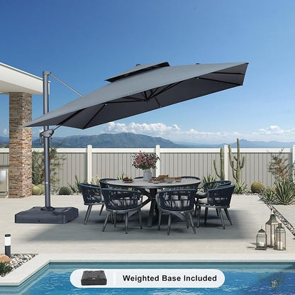 PURPLE LEAF 12 FT Cantilever Patio Umbrella Outdoor Umbrella with 330lbs Base Large Square Windproof Offset Umbrella for Pool Deck Garden, Mist Grey