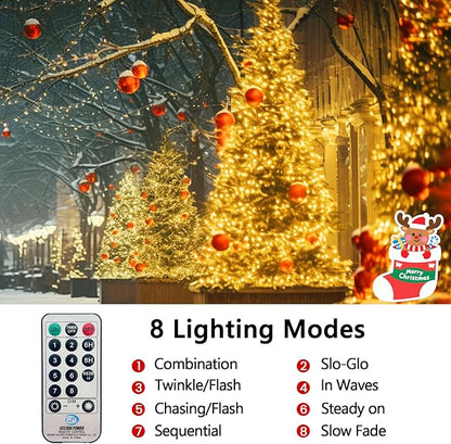 75FT 1500 LED Cluster Christmas Lights, Christmas Tree Lights Outdoor Indoor with 8 Modes & Timer & Remote, Firecrackers String Lights Waterproof for Garland Party Xmas Decorations, Warm White