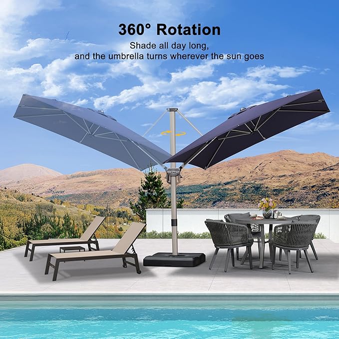 PURPLE LEAF Patio Umbrella with Base Included, 8ft Outdoor Aluminum Cantilever Umbrella with 360° Rotation, Champagne Offset Umbrella for Outdoor Garden Pool, Navy Blue