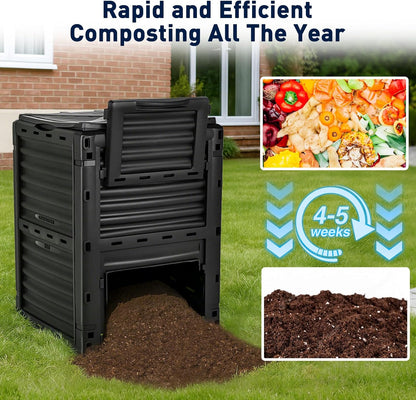 Yesker Outdoor Garden Compost Bin, 80 Gallon BPA-Free Large Capacity Composter for Backyard, Easy Assembly, Fast Fertile Soil Maker, Black