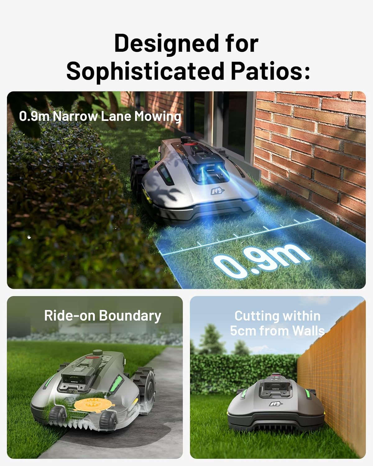 YUKA Mini 700H Robot Lawn Mower, Reception 0.17 Acre, Max.0.27 Acre, Ultrasense AI Vision+ RTK Positioning, Auto Mapping, App Control, 50% Slope, Cutting Height 2''~3.5'', 15 Mowing Zones