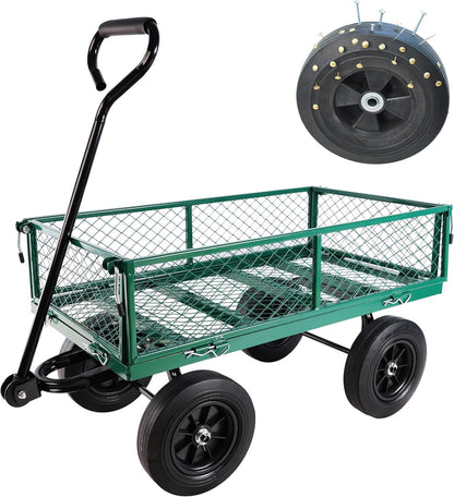 Wagon with Removable Sides Can be Used in Farms, Warehouses etc l Garden Dump cart- A Must-Have for Your Dream Garden Garden Essential- Dump cart Solid Wheels (Green Solid Wheels)
