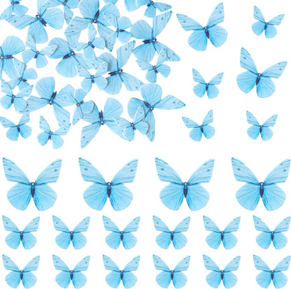 Ephlyn 72Pcs Edible Butterfly Cupcake Toppers 3D Realistic Butterfly Cake Picks Cute Cupcake Decorations for Baby Shower Theme Boys Girls Birthday Party Decorations Blue