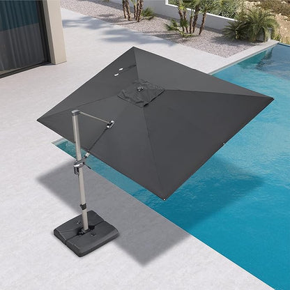 PURPLE LEAF 9' X 11.5' Patio Umbrella, Rectangle Outdoor Cantilever Umbrella, Aluminum Offset Umbrella with Champagne Frame and 360° Rotation for Pool Deck Garden, Black