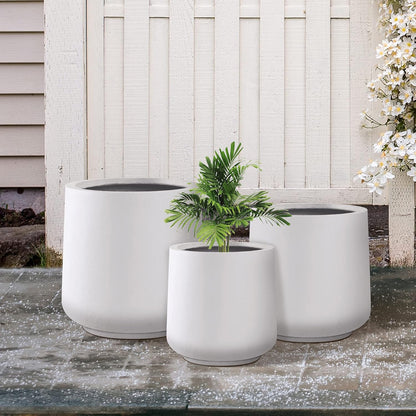 Kante 15.3"+11.6"+8.2" Dia Round Concrete Planter, Large Outdoor Indoor Planter Pots Containers with Drainage Holes and Rubber Plug for Home Garden Patio, Pure White