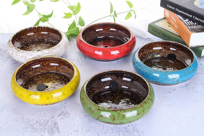 VanEnjoy 7.3 inch Round Large Shallow Succulent Ceramic Glazed Planter Pots with Drainage Hole, Bonsai Pots Garden Decorative Cactus Stand Flower Container (blue)