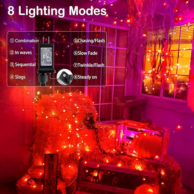 BlcTec Halloween Lights 500 LED 174FT Halloween String Lights with 8 Modes, UL Certified, Connectable, Waterproof, Timer Function for Yard, Porch, Trees, Haunted House Decorations, Orange
