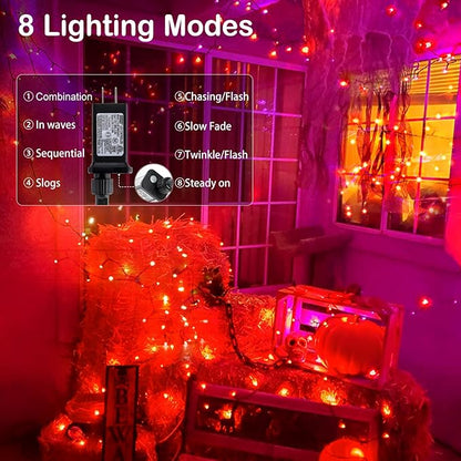 BlcTec Halloween Lights 500 LED 174FT Halloween String Lights with 8 Modes, UL Certified, Connectable, Waterproof, Timer Function for Yard, Porch, Trees, Haunted House Decorations, Orange