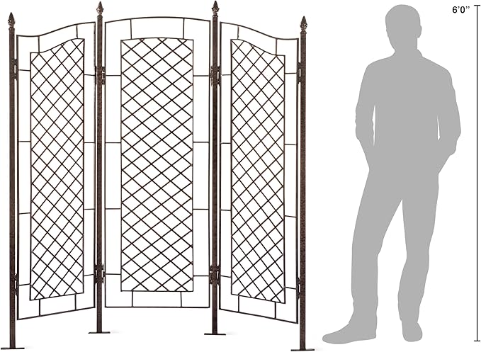 H Potter Large Garden Trellis for Climbing Plants Wrought Iron Metal 3 Panel Ivy Garden Privacy Screen Patio Deck GAR573L
