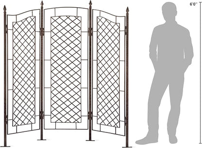 H Potter Large Garden Trellis for Climbing Plants Wrought Iron Metal 3 Panel Ivy Garden Privacy Screen Patio Deck GAR573L