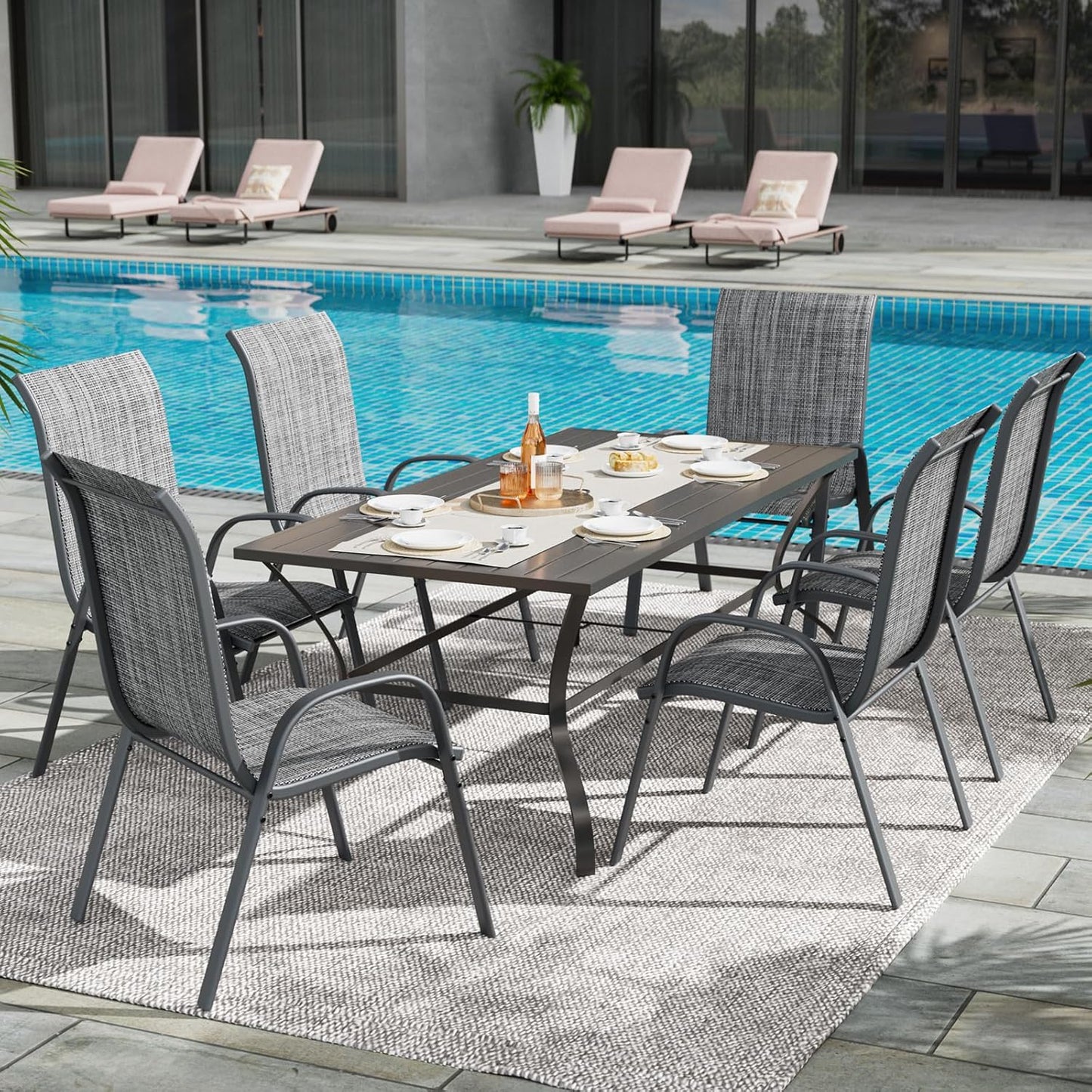 UDPATIO Patio Chairs Set of 6, Stackable Outdoor Dining Chairs with High Back, Breathable Textilene Fabric Outdoor Chair All Weather, 350LBS Capacity for Garden, Backyard (Dark Grey)