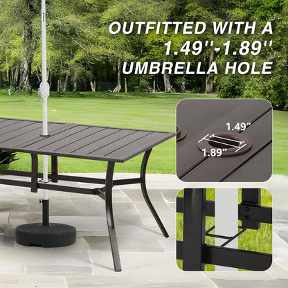 Aoodor Patio Dining Table for 6 People, 59" L x 38" W Rectangular Metal Outdoor Dining Table with Adjustable Umbrella Hole for Garden, Poolside, Backyard